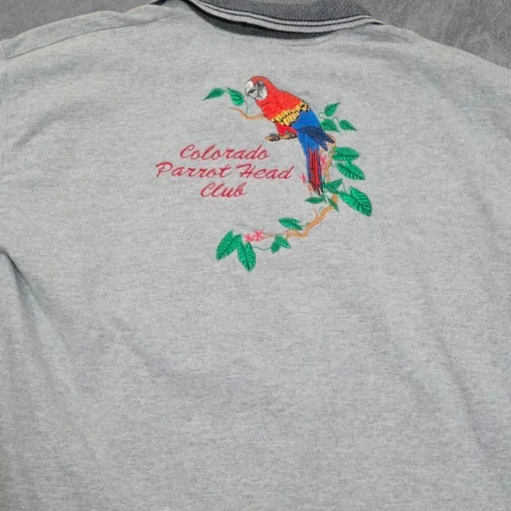 Vintage Parrot Head Of Colorado Embroidered Polo Shirt Large Grey